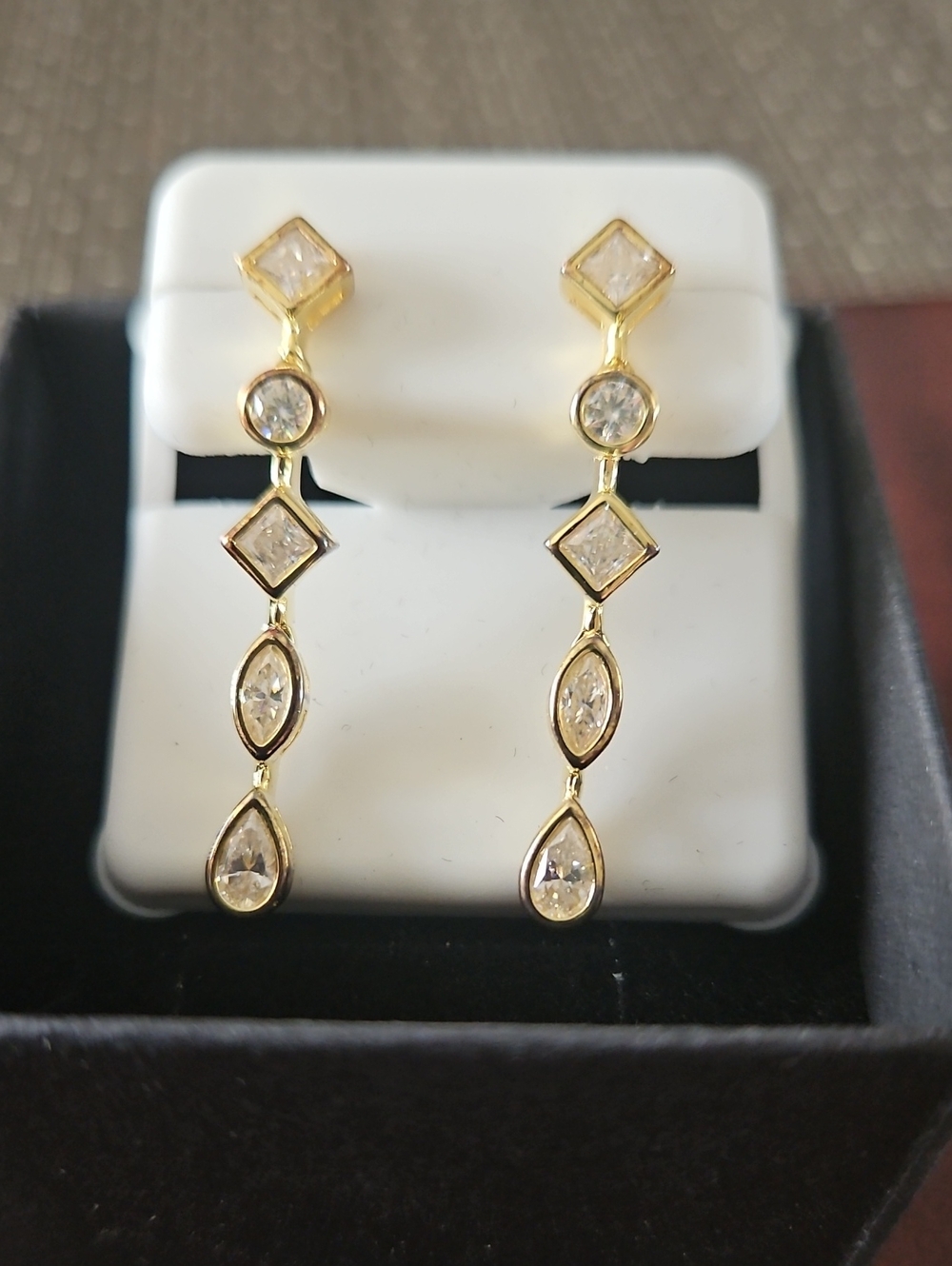 Gold Drop Moissanite Linear Earrings